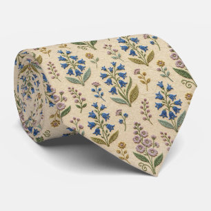 Vintage Wildflowers Faux Embroidery Design Neck Tie