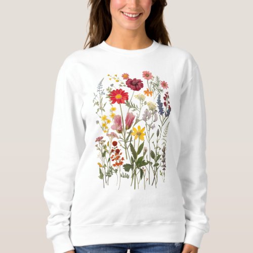 Vintage Wildflowers Floral Graphic  Sweatshirt