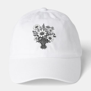 Vintage wildflowers linocut botanical floral art hat