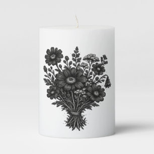 Vintage wildflowers linocut botanical floral art pillar candle