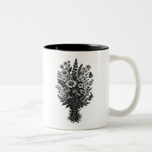Vintage wildflowers linocut botanical floral art Two-Tone coffee mug