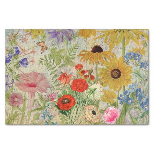 Vintage Wildflowers Nature Botanical Collage  Tissue Paper