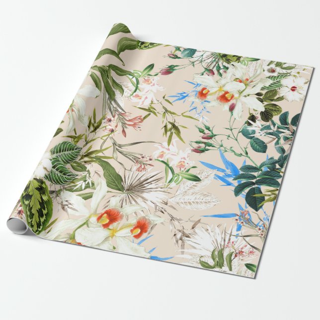 Vintage Wildflowers Pattern Wrapping Paper (Unrolled)