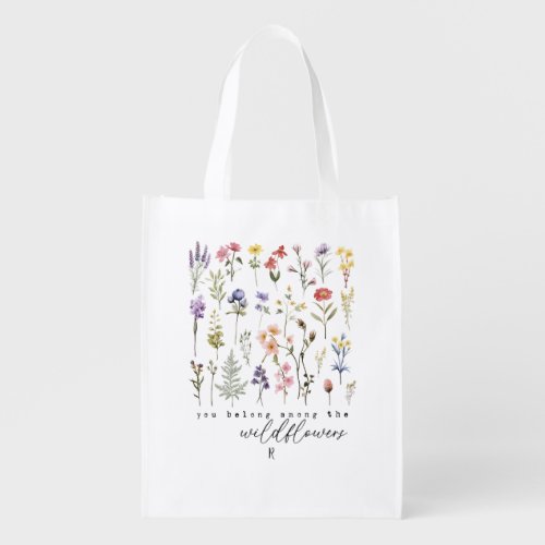 Vintage Wildflowers Quote Sublimation Watercolor Grocery Bag