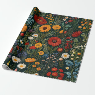 Vintage Wildflowers Red Orange Blue Van Gogh Wrapping Paper