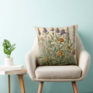 Vintage Wildflowers  Throw Pillow