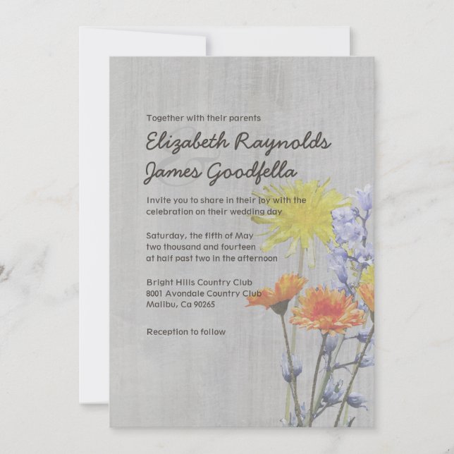 Vintage Wildflowers Wedding Invitations (Front)