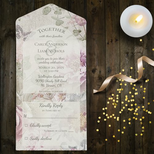Vintage Wildflowers with Butterfly All In One Invitation