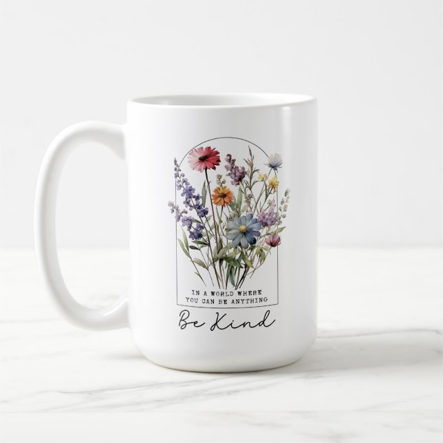 Vintage Wildflowers with Quote - Be Kind Coffee Mug (Left)
