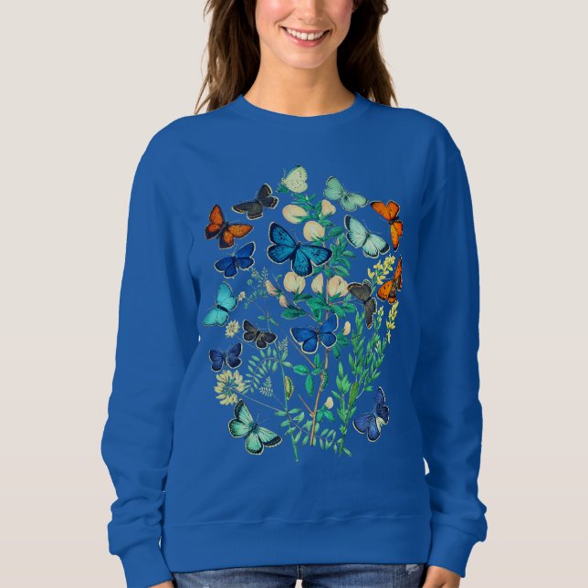 Vintage Wildlife Illustration - Butterfly Garden  Sweatshirt (Front)