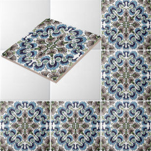 Vintage William De Morgan Floral Pattern Ceramic Tile