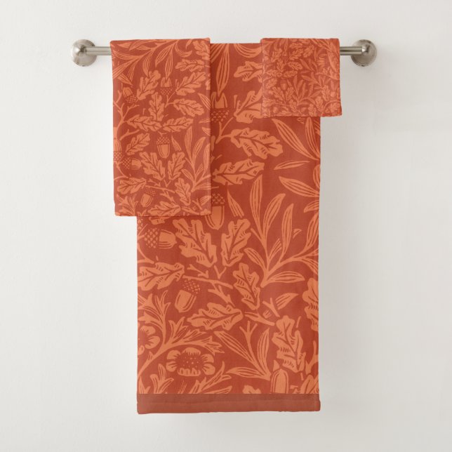 Vintage William Morris Acorn Oak Leaves Pattern Bath Towel Set (Insitu)