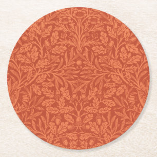 Vintage William Morris Acorn Oak Leaves Pattern Round Paper Coaster