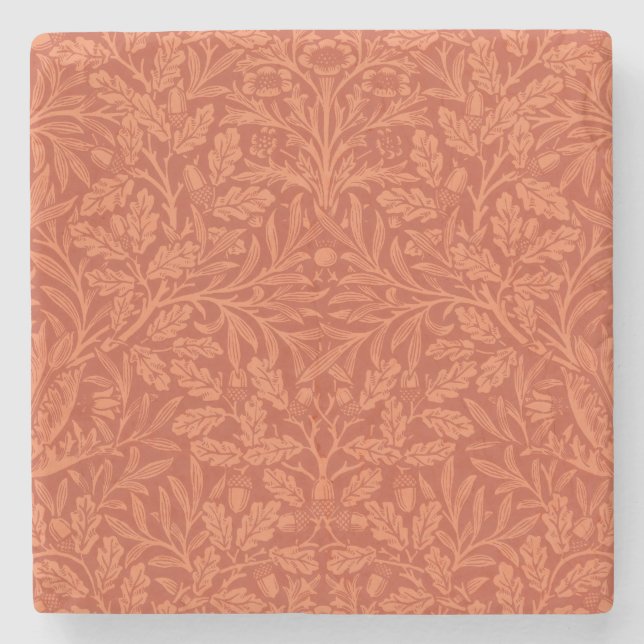 Vintage William Morris Acorn Oak Leaves Pattern Stone Coaster (Front)