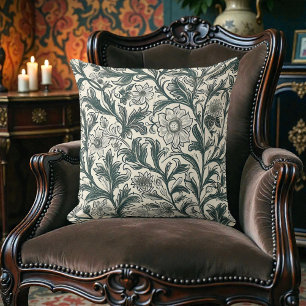 Vintage William Morris Antique Olive Green Floral Throw Pillow