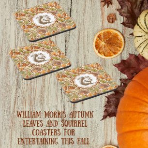Vintage William Morris Autumn Leaf Berry Squirrel Beverage Coaster