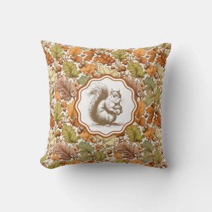 Vintage William Morris Autumn Leaf Berry Squirrel Throw Pillow