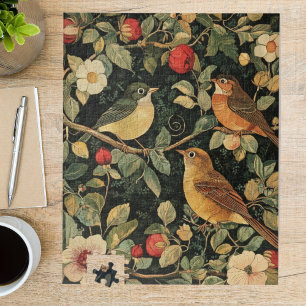 Vintage William Morris Bird Floral Art Jigsaw Puzzle