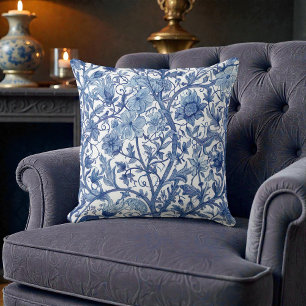 Vintage William Morris Blue Floral Throw Pillow