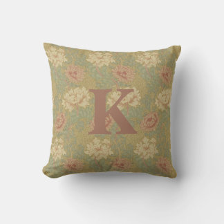 Vintage William Morris Blue Rust Chrysanthemum Throw Pillow