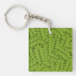 Vintage William Morris Branch Green Leaf Pattern Keychain