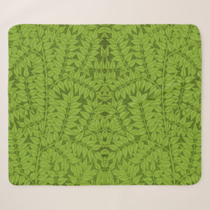 Vintage William Morris Branch Green Leaf Pattern Sherpa Blanket