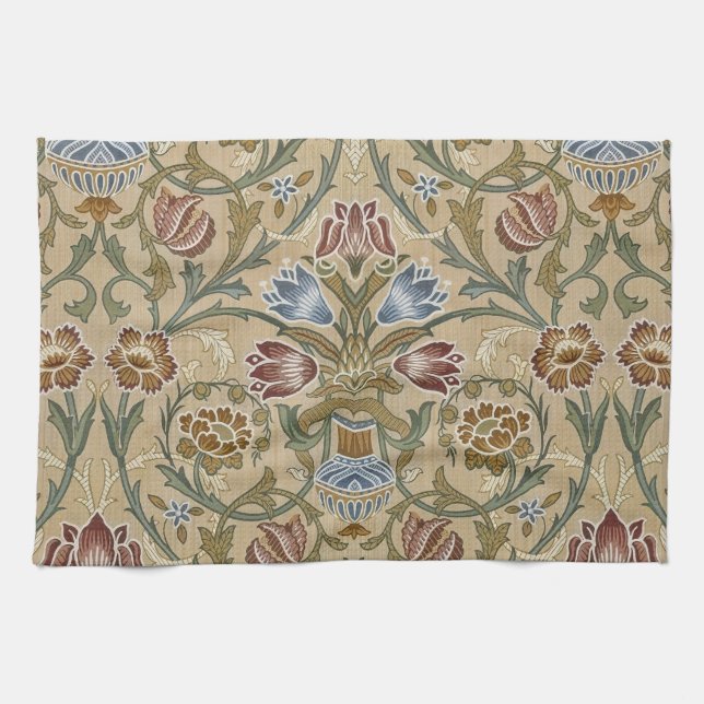 Vintage William Morris Brocade Floral Symmetrical Kitchen Towel (Horizontal)