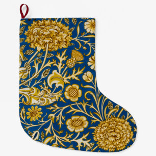 Vintage William Morris Cherwell Blue Floral Art Large Christmas Stocking