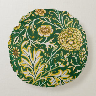 Vintage William Morris Cherwell Green Floral Art Round Pillow