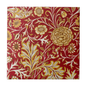 Vintage William Morris Cherwell Red Floral Art Ceramic Tile