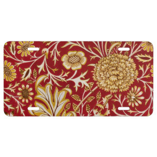 Vintage William Morris Cherwell Red Floral Art License Plate