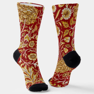 Vintage William Morris Cherwell Red Floral Art Socks