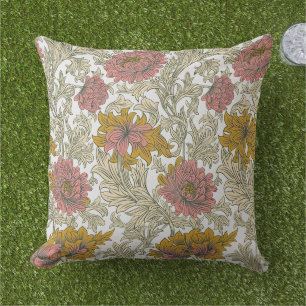 Vintage William Morris Chrysanthemum Pattern Outdoor Pillow
