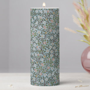 Vintage William Morris Clover Flowers Floral Pink Pillar Candle