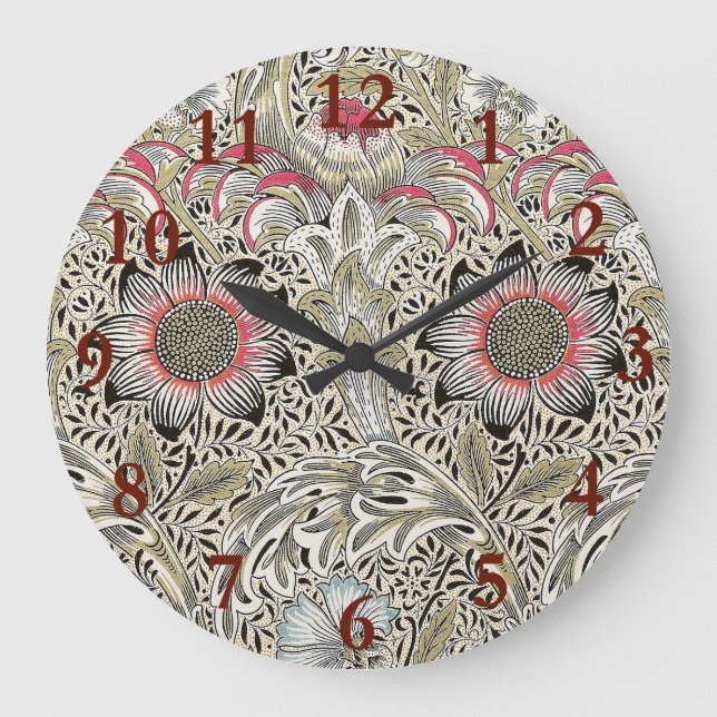 Vintage William Morris Corncockle Floral Pattern Large Clock (Front)