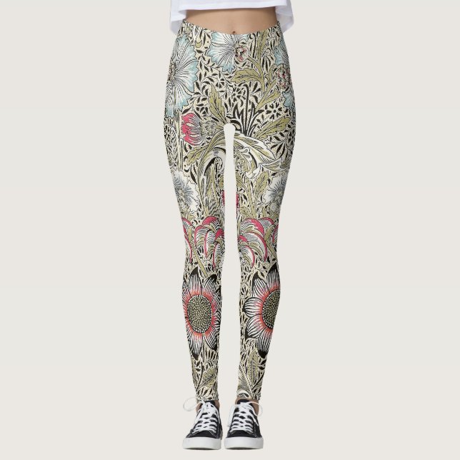 Vintage William Morris Corncockle Floral Pattern Leggings (Front)