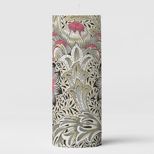 Vintage William Morris Corncockle Floral Pattern Pillar Candle (Front)