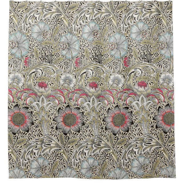 Vintage William Morris Corncockle Floral Pattern Shower Curtain (Front)