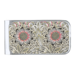 Vintage William Morris Corncockle Floral Pattern Silver Finish Money Clip