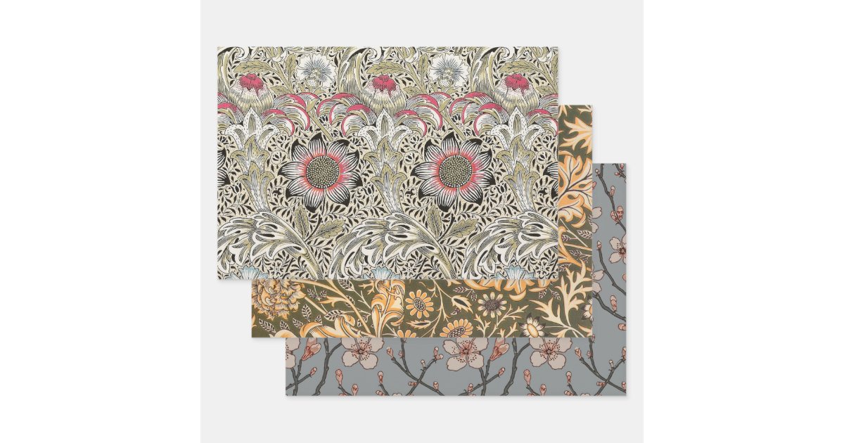 Vintage William Morris Corncockle Floral Pattern Wrapping Paper Sheets ...