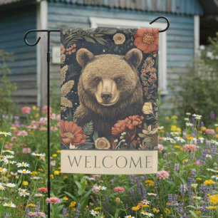 Vintage William Morris Cottage Core Bear Garden Flag