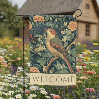 Vintage William Morris Cottage Core Bird Garden Flag