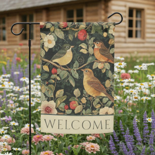 Vintage William Morris Cottage Core Floral Birds Garden Flag
