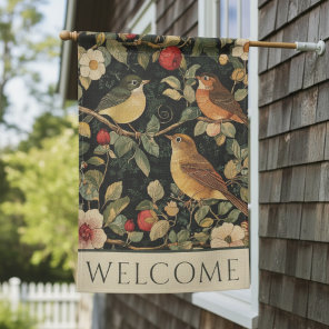 Vintage William Morris Cottage Core Floral Birds House Flag