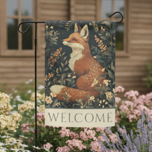 Vintage William Morris Cottage Core Fox & Foliage Garden Flag