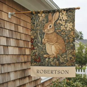 Vintage William Morris Cottage Core Rabbit Name House Flag