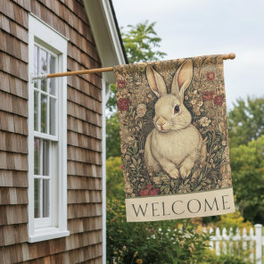 Vintage William Morris Cottage Core Tan Rabbit House Flag