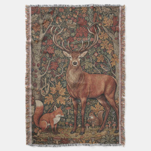 Vintage William Morris Cottage Deer Fall Throw Blanket