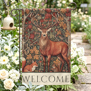 Vintage William Morris Cottage Deer Fall Welcome Garden Flag