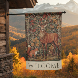Vintage William Morris Cottage Deer Fall Welcome House Flag